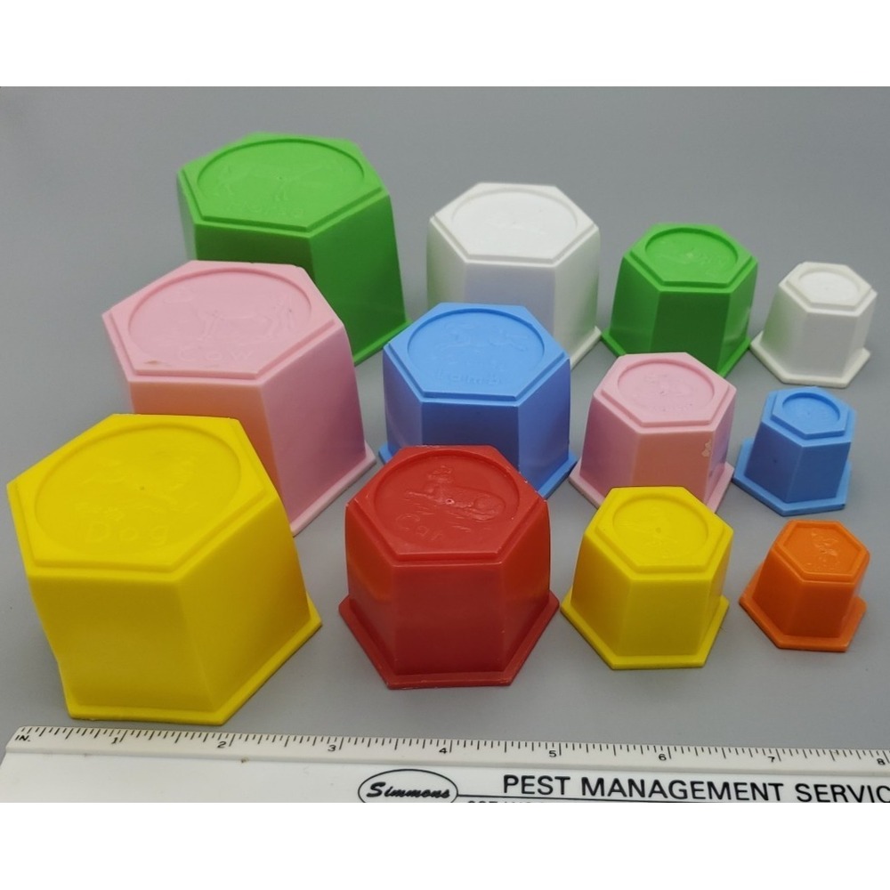 Vtg Child Guidance Toys Learning Tower Stack Nest Farm Animal Hex Blocks All 12 - Picture 12 of 16